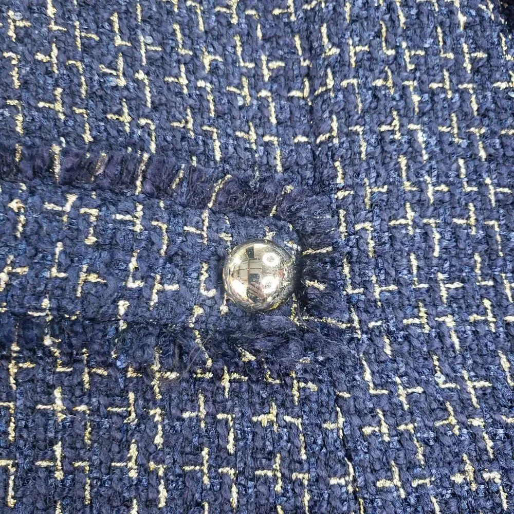 Sail to‎ Sable Tweed Coat Womens Size Large Long Blue Gold Button Front Sequence